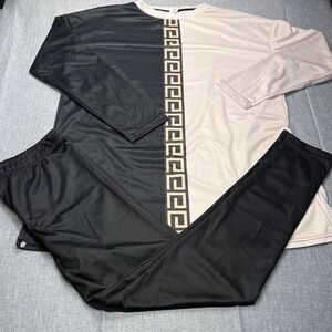 Black and Cream Geometric Long Sleeve Set